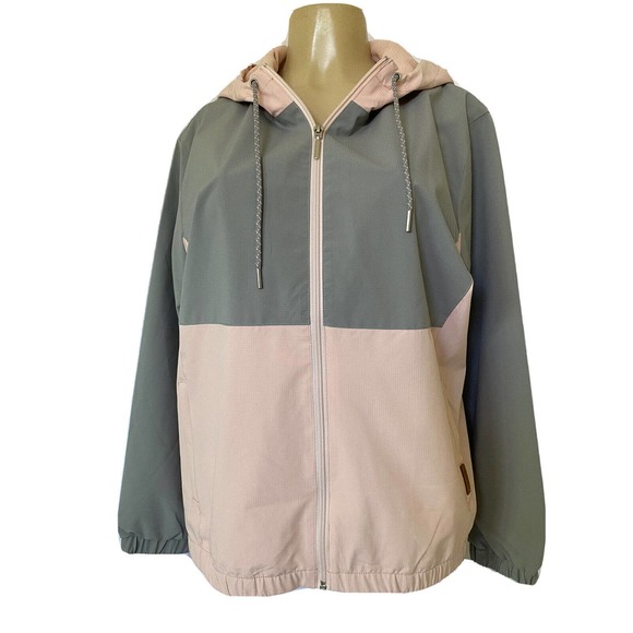 VOYAGER HOODED WINDWEAR STRETCH JACKET WOMEN PINK GRAY WIND WATER RESIST… - Picture 1 of 4